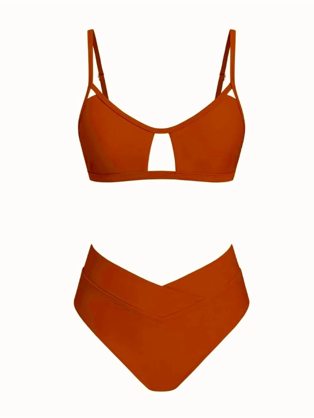 New Cupshe High-Waist Keyhole Bikini Set in Burnt Orange